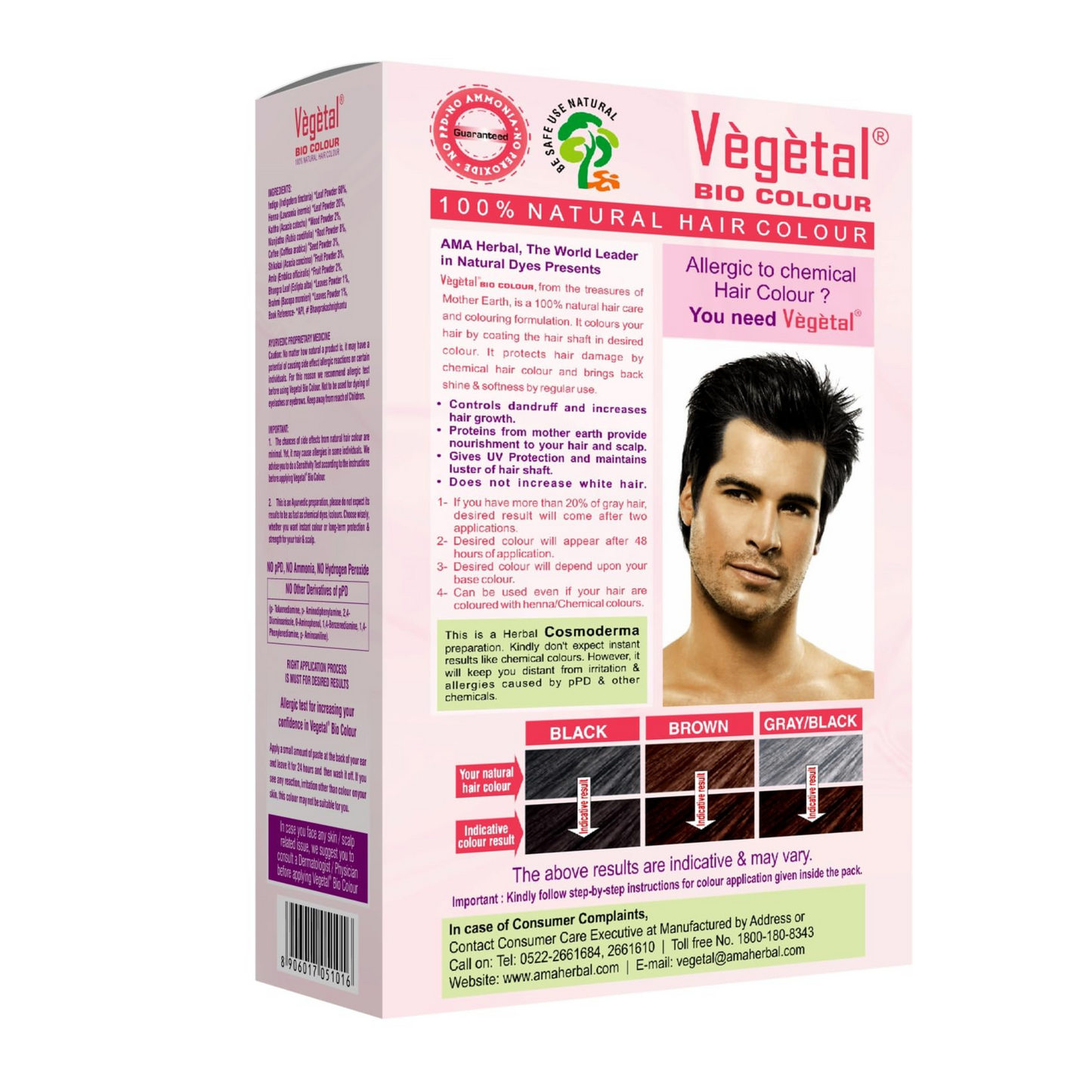 Vegetal Bio Colour 100% Natural Hair Colour For Men & Women - Soft Black | 150g