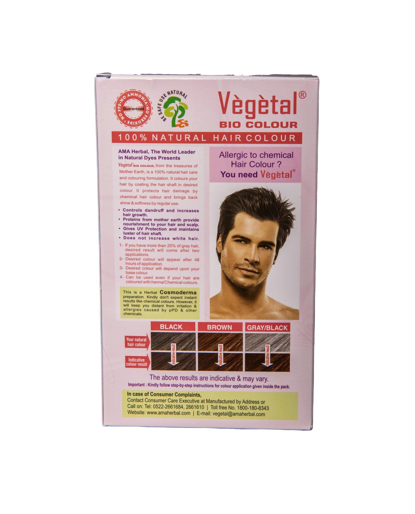 Vegetal Bio Colour 100% Natural Hair Colour For Men & Women - Soft Black | 150g