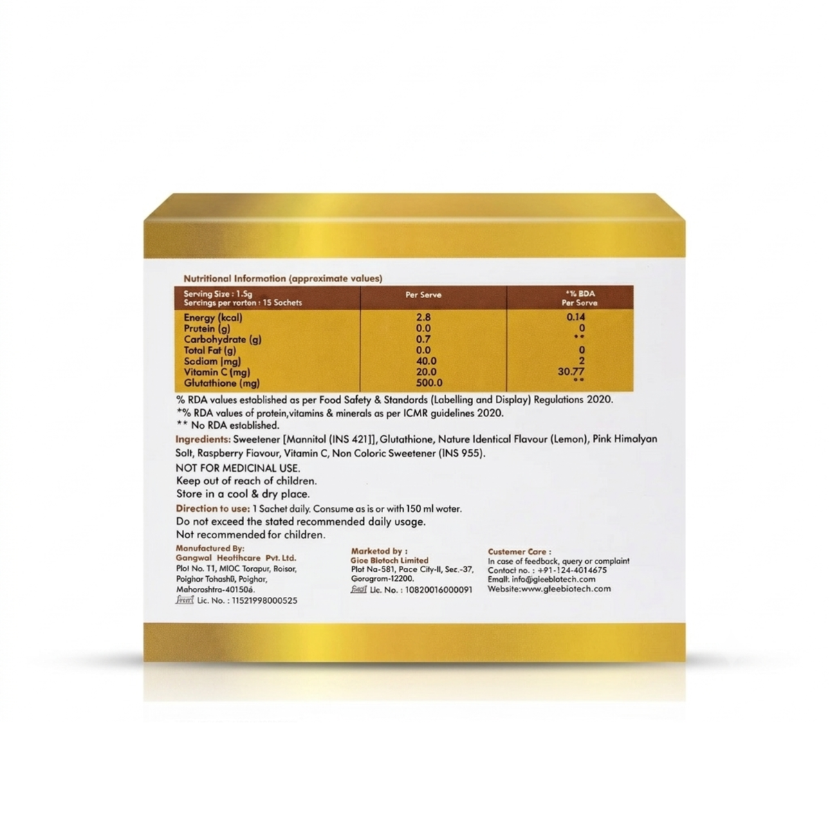 Glutaritz Glowing Skin Nutraceutical Sachet - Raspberry Lemon Flavour