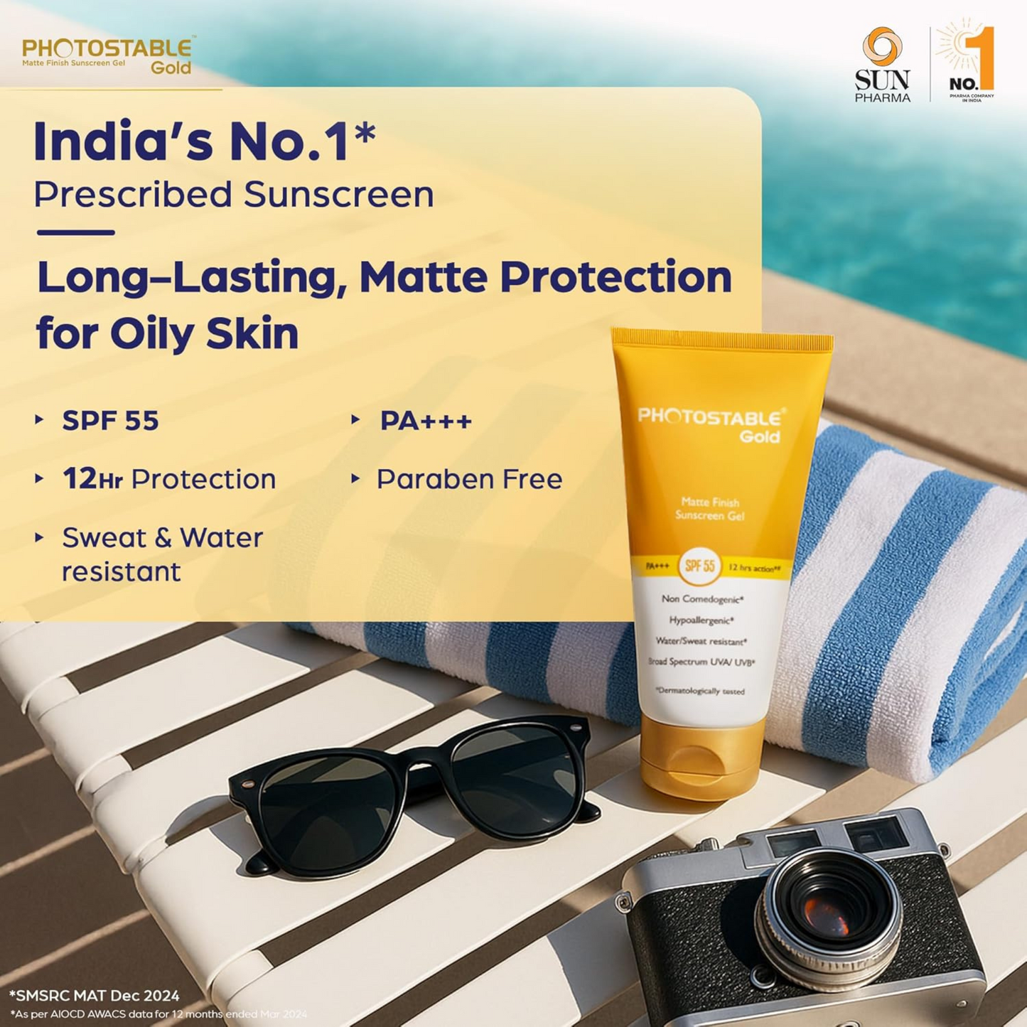 Photostable Gold Matte Finish Sunscreen Gel | PA+++ SPF 55