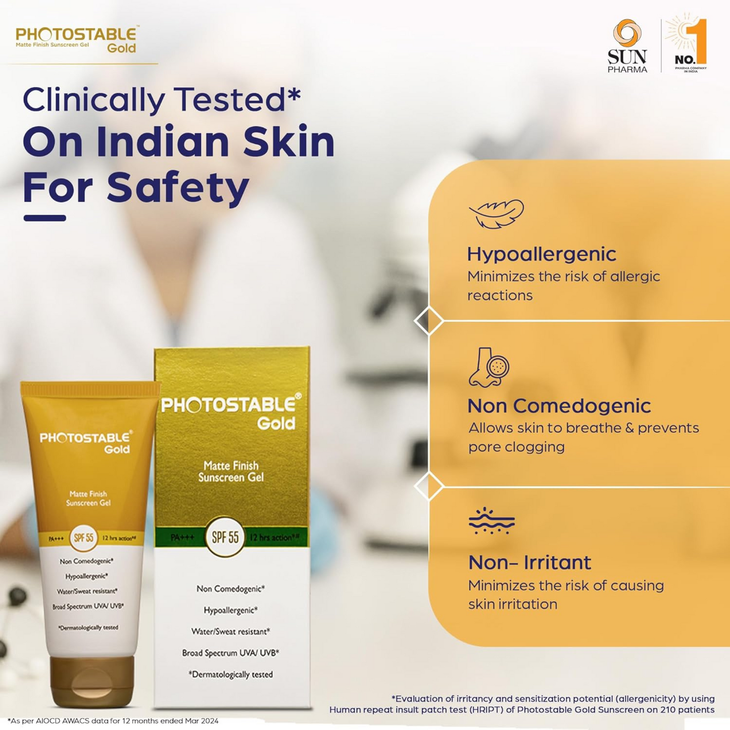 Photostable Gold Matte Finish Sunscreen Gel | PA+++ SPF 55