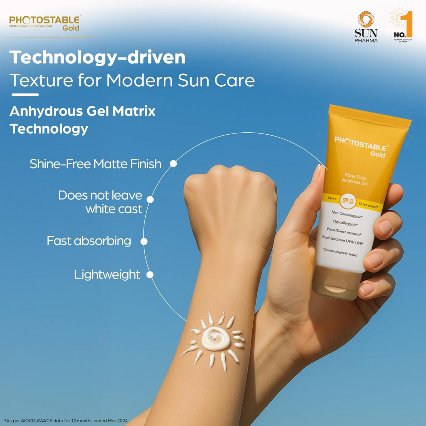 Photostable Gold Matte Finish Sunscreen Gel | PA+++ SPF 55