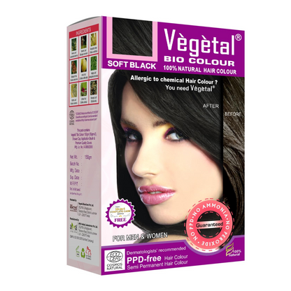 Vegetal Bio Colour 100% Natural Hair Colour For Men & Women - Soft Black | 150g