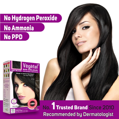 Vegetal Bio Colour 100% Natural Hair Colour For Men & Women - Soft Black | 150g